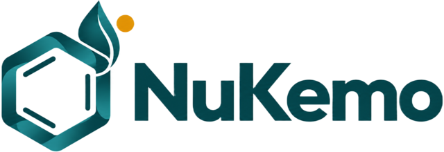 NuKemo logo – hexagon ring symbol with a leaf droplet